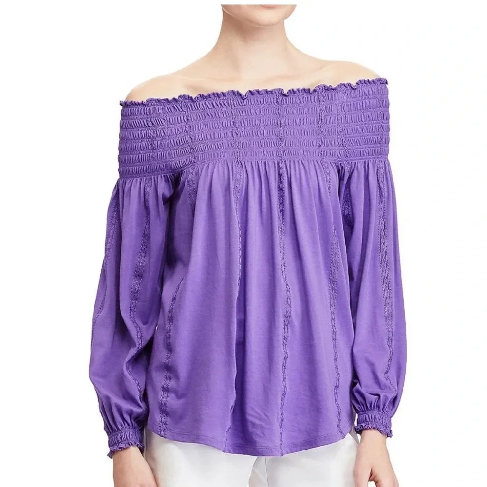 Lauren Ralph Lauren Purple off the shoulder Top - size Large - EUC